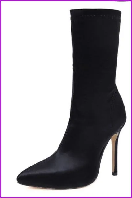 4 Colors Satin High-Heeled Boots F334