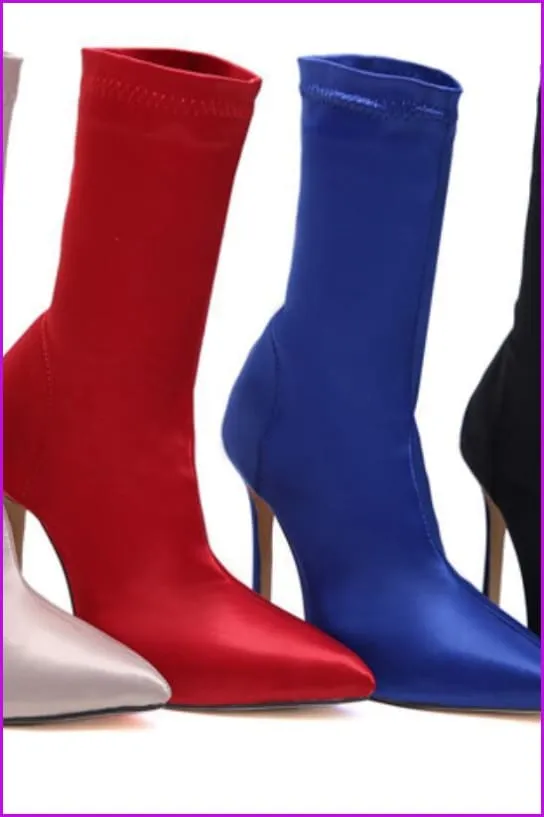 4 Colors Satin High-Heeled Boots F334