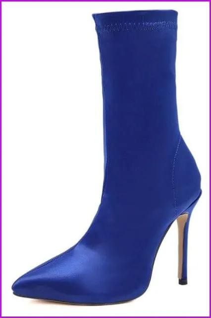 4 Colors Satin High-Heeled Boots F334