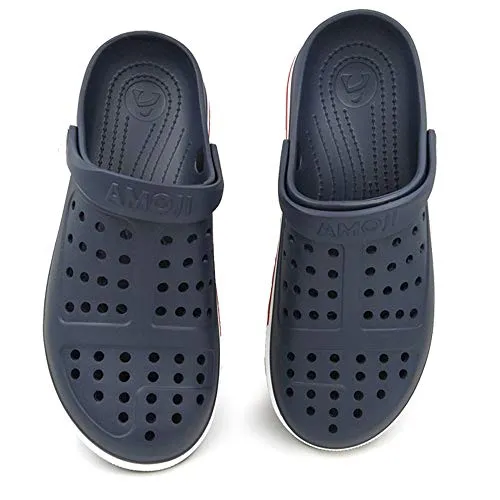 Amoji Men's Garden Clogs Women's Garden Shoes Crock Water Beach Clogs Gardening Yard Plastic Rubber Comfortable Fashion Sandals Sneakers Slip On Adult Male Female CL1820 Navy Size 12 Women/10 Men