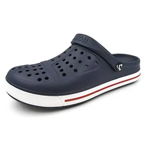 Amoji Men's Garden Clogs Women's Garden Shoes Crock Water Beach Clogs Gardening Yard Plastic Rubber Comfortable Fashion Sandals Sneakers Slip On Adult Male Female CL1820 Navy Size 12 Women/10 Men