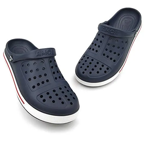 Amoji Men's Garden Clogs Women's Garden Shoes Crock Water Beach Clogs Gardening Yard Plastic Rubber Comfortable Fashion Sandals Sneakers Slip On Adult Male Female CL1820 Navy Size 12 Women/10 Men