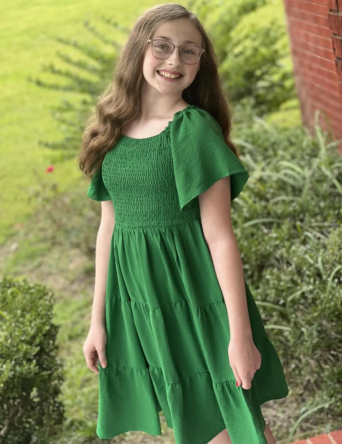 Arshiner Girls Dress Boho Smocked Swing Flowy Ruffle Midi Dresses