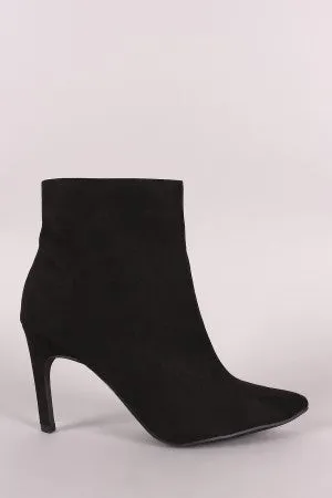 Bamboo Suede Pointy Toe Kitten Heeled Booties