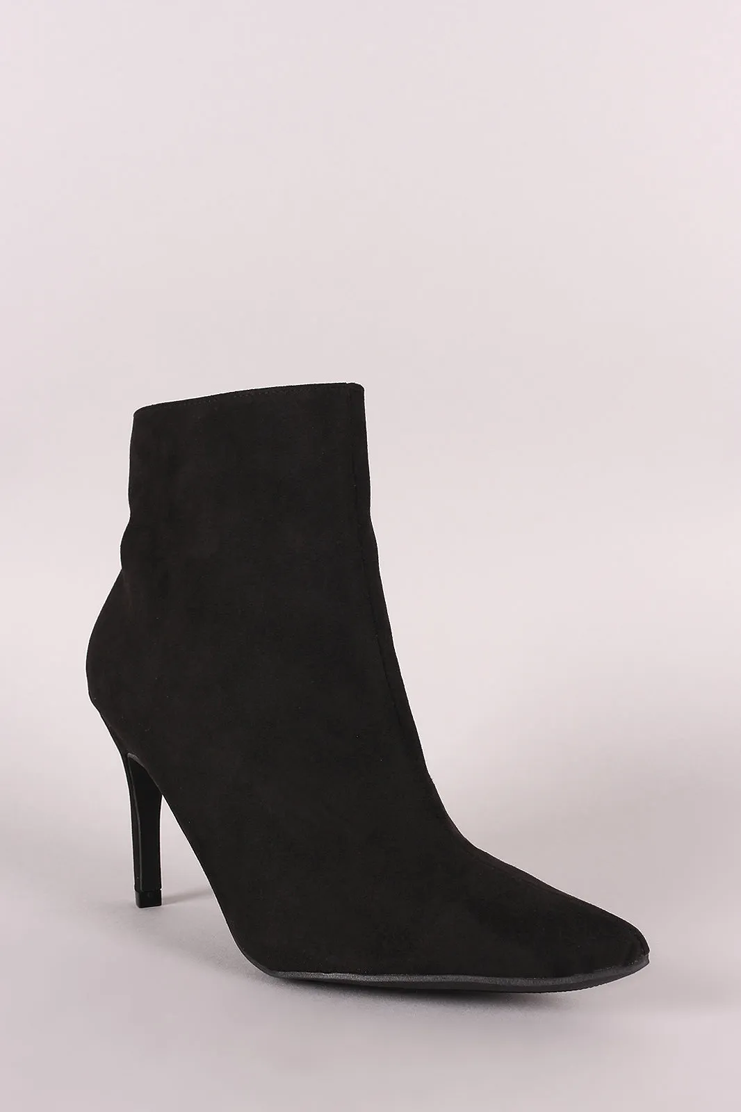 Bamboo Suede Pointy Toe Kitten Heeled Booties