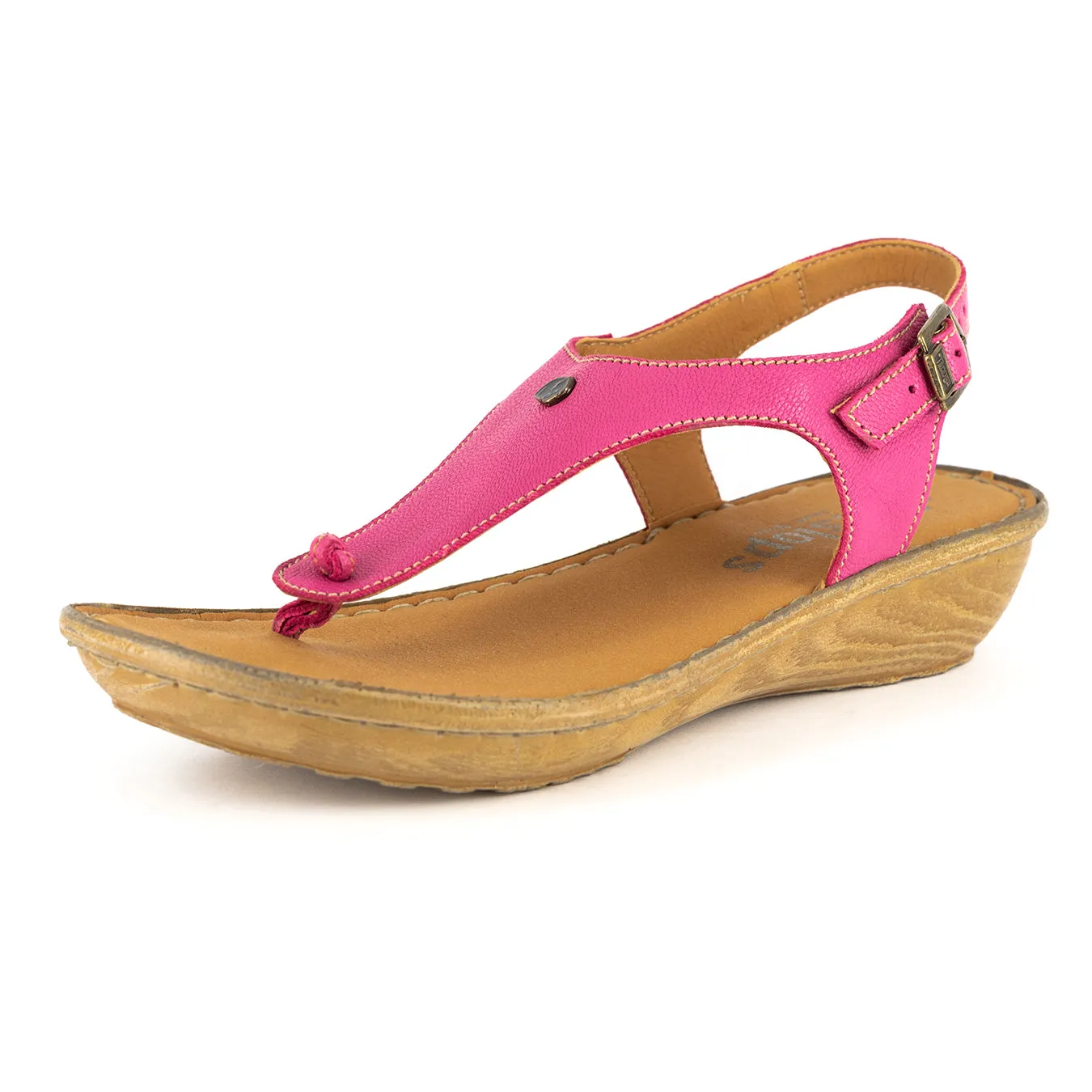 Barundi : Ladies Leather Tslops Wedge Heel Sandals in Aurora Cayak