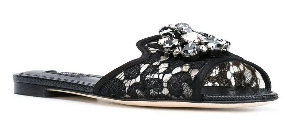 Bianca Embellished Flat Sandals, Black