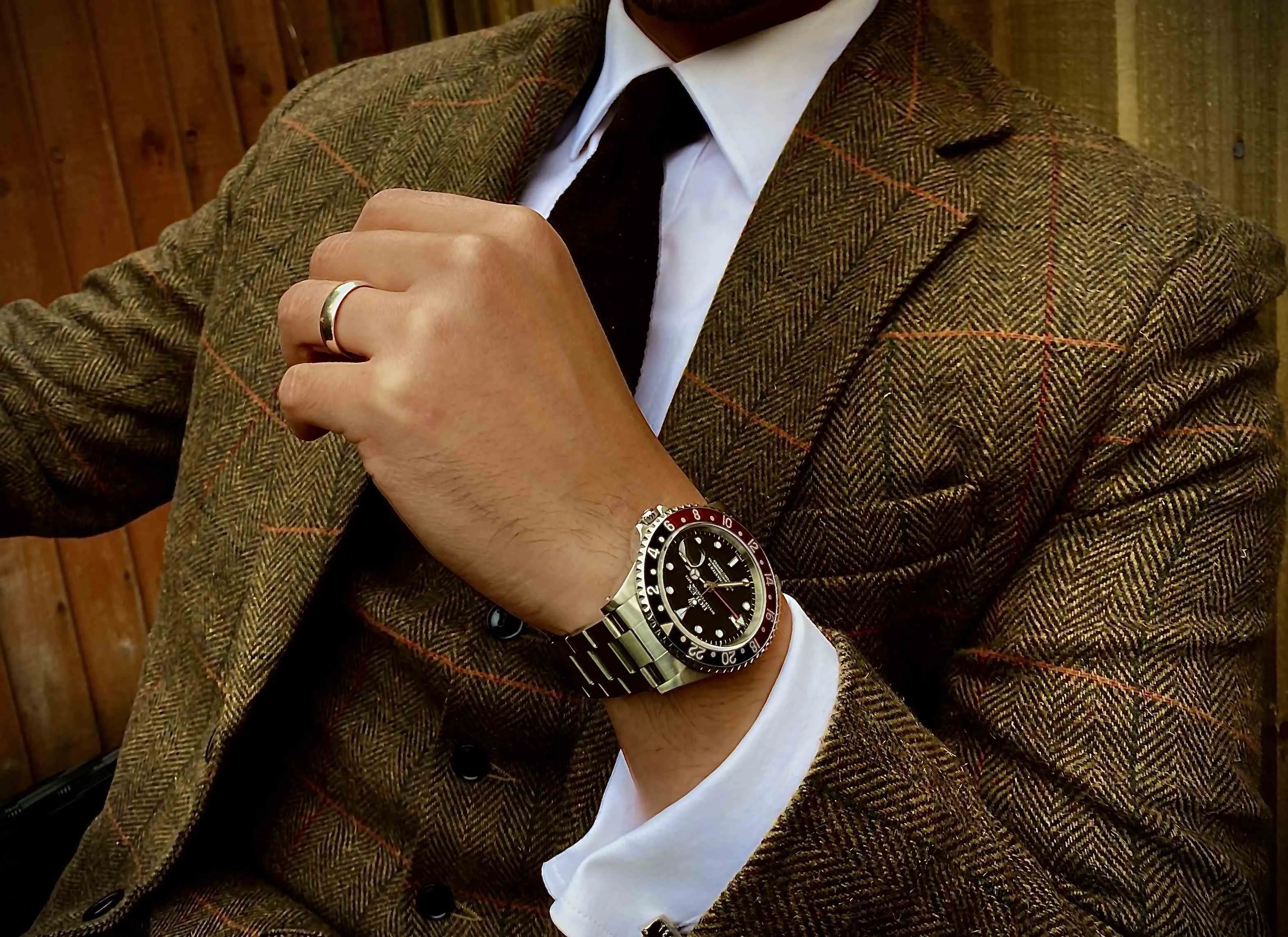 Brown Herringbone With Orange, Black & Red Windowpane 3 Piece Tweed Suit CUSTOM