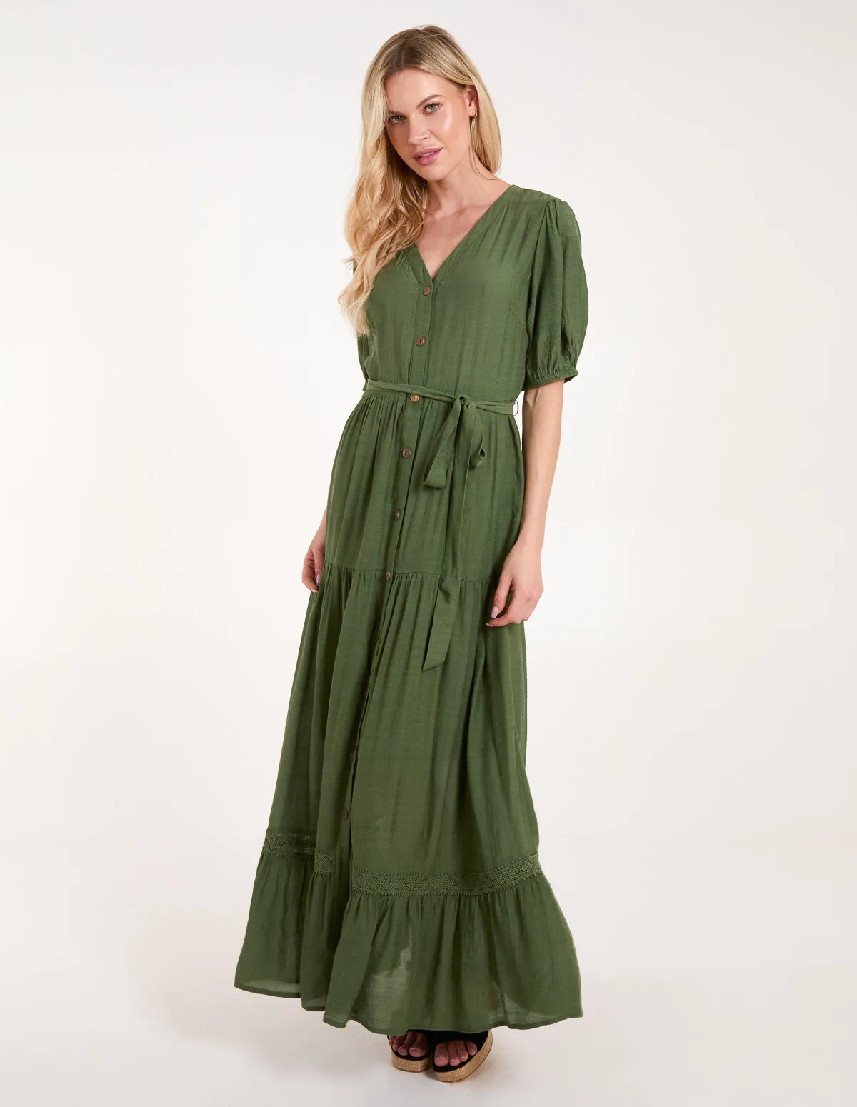 Button Through Tie Maxi Dress