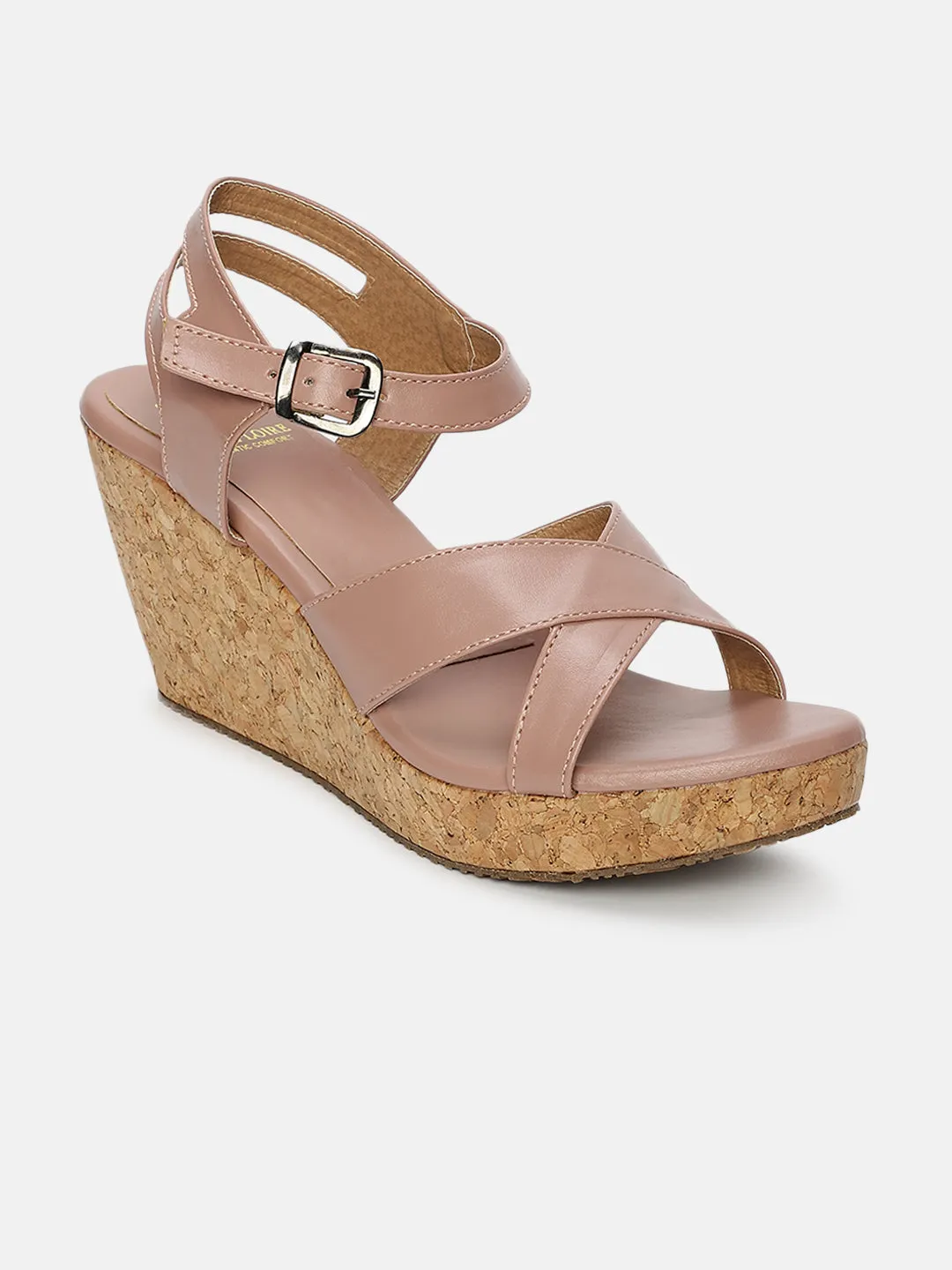 Cross Strap Open Toe Wedge Heels