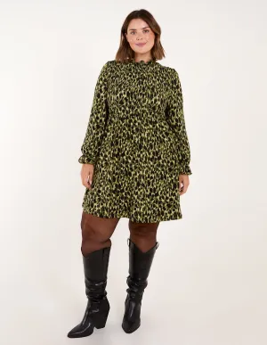 Curve Leopard Print Shirred Trapeze Mini Dress