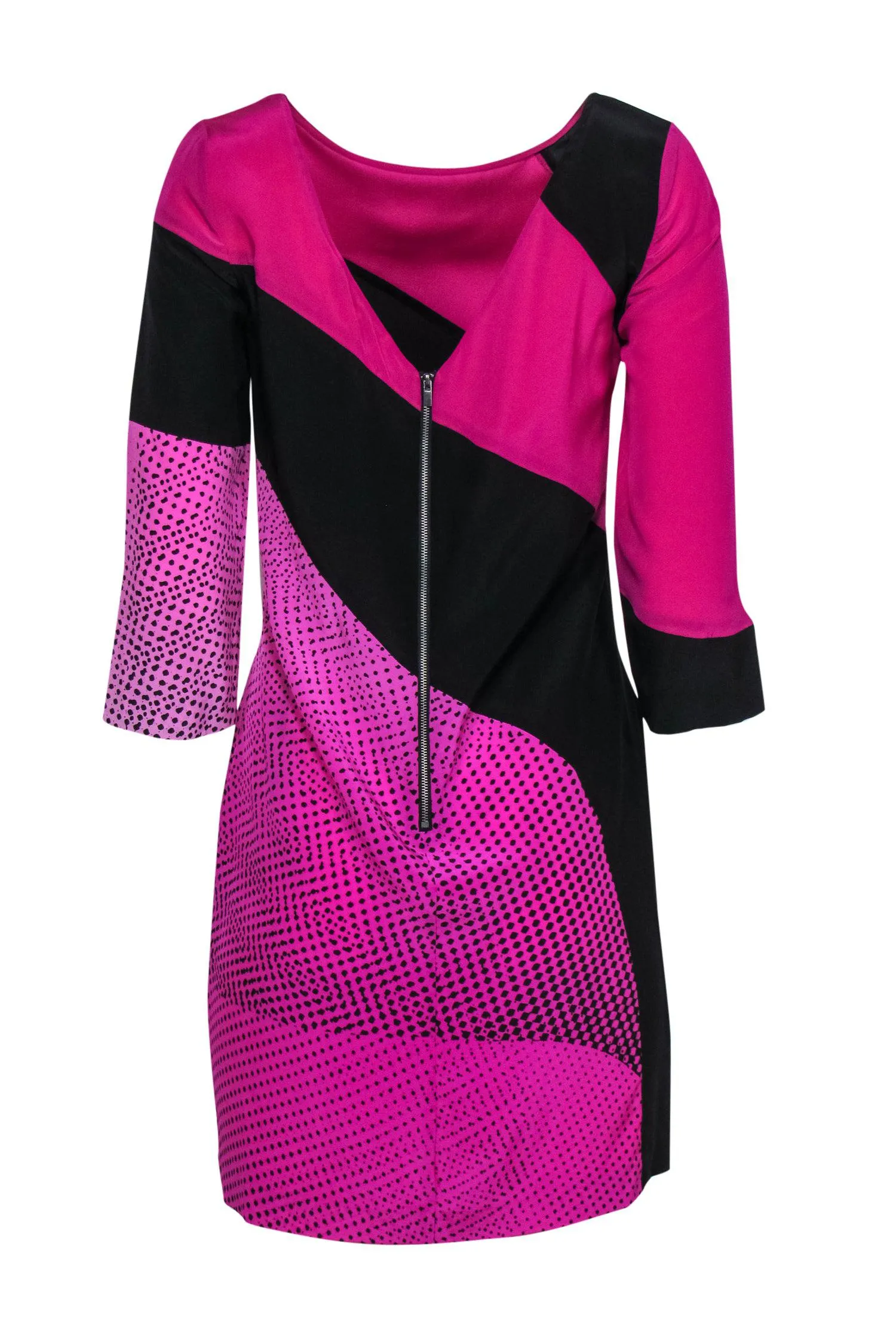 Diane von Furstenberg - Hot Pink & Black Printed Silk Shift Dress Sz 6