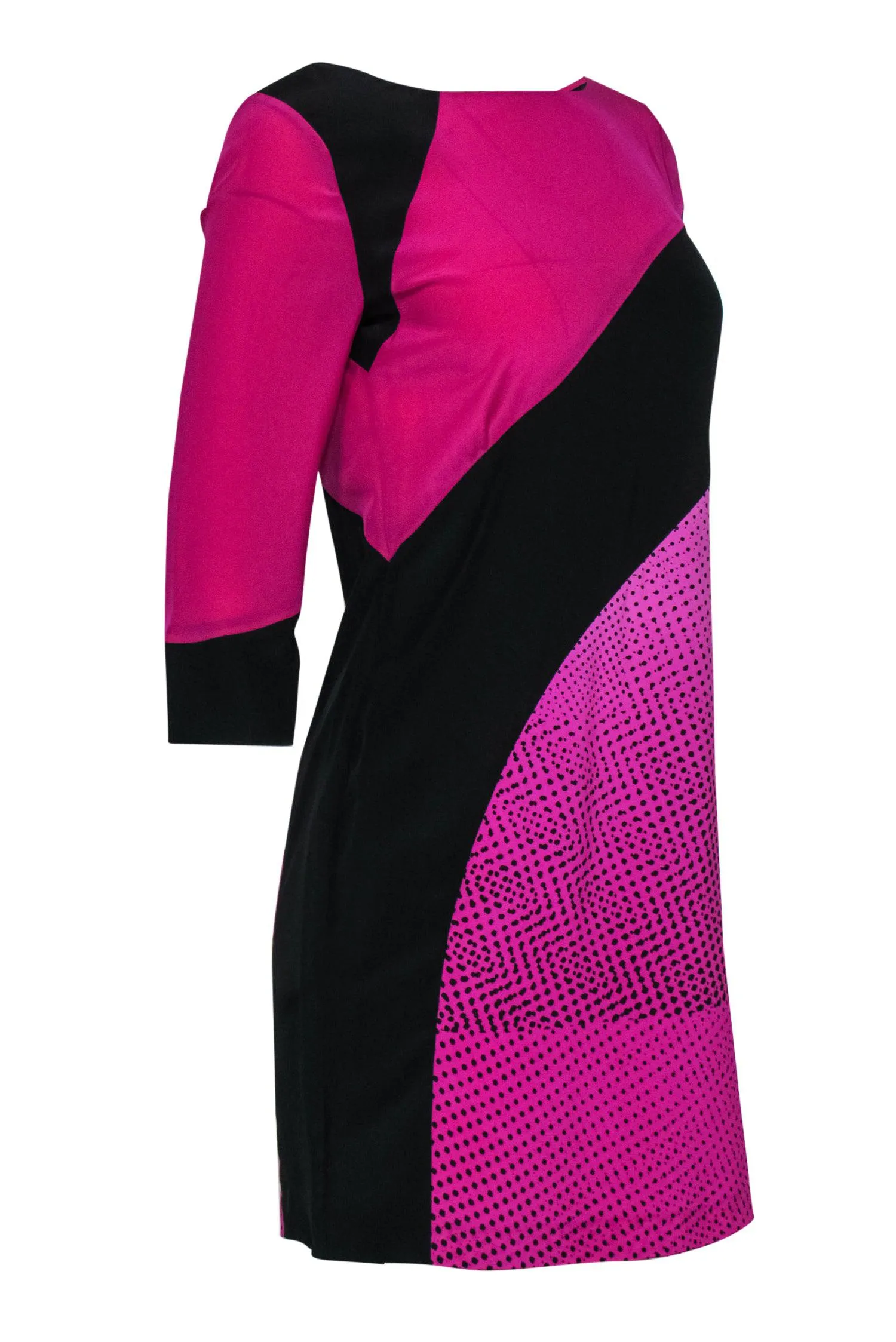 Diane von Furstenberg - Hot Pink & Black Printed Silk Shift Dress Sz 6