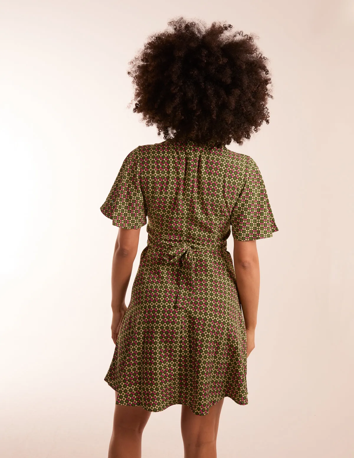 Geometric Print Angel Sleeve Dress