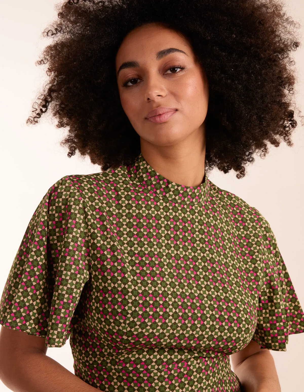 Geometric Print Angel Sleeve Dress