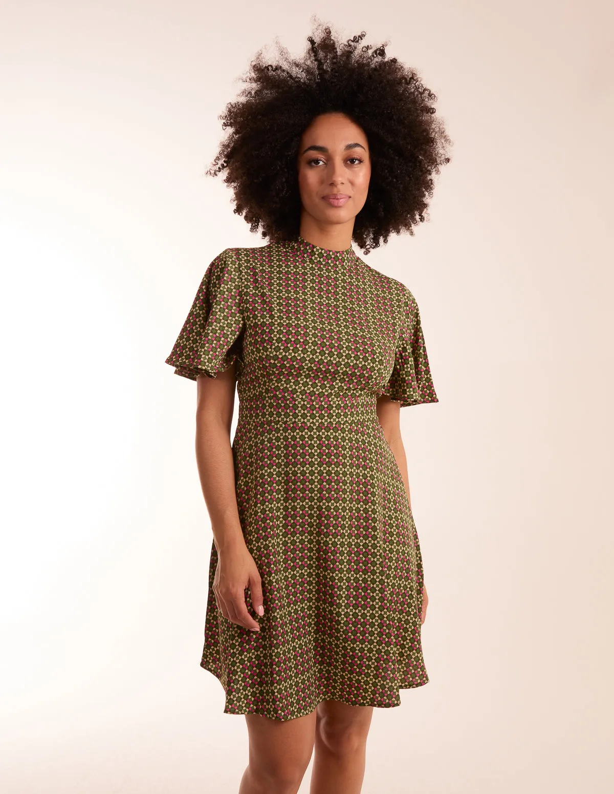 Geometric Print Angel Sleeve Dress