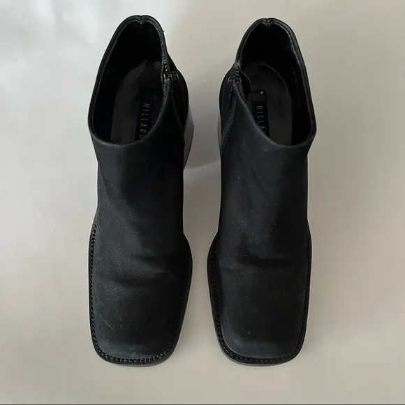 Hillard and Hanson Vintage Black Leather Block Ankle Heeled Boots