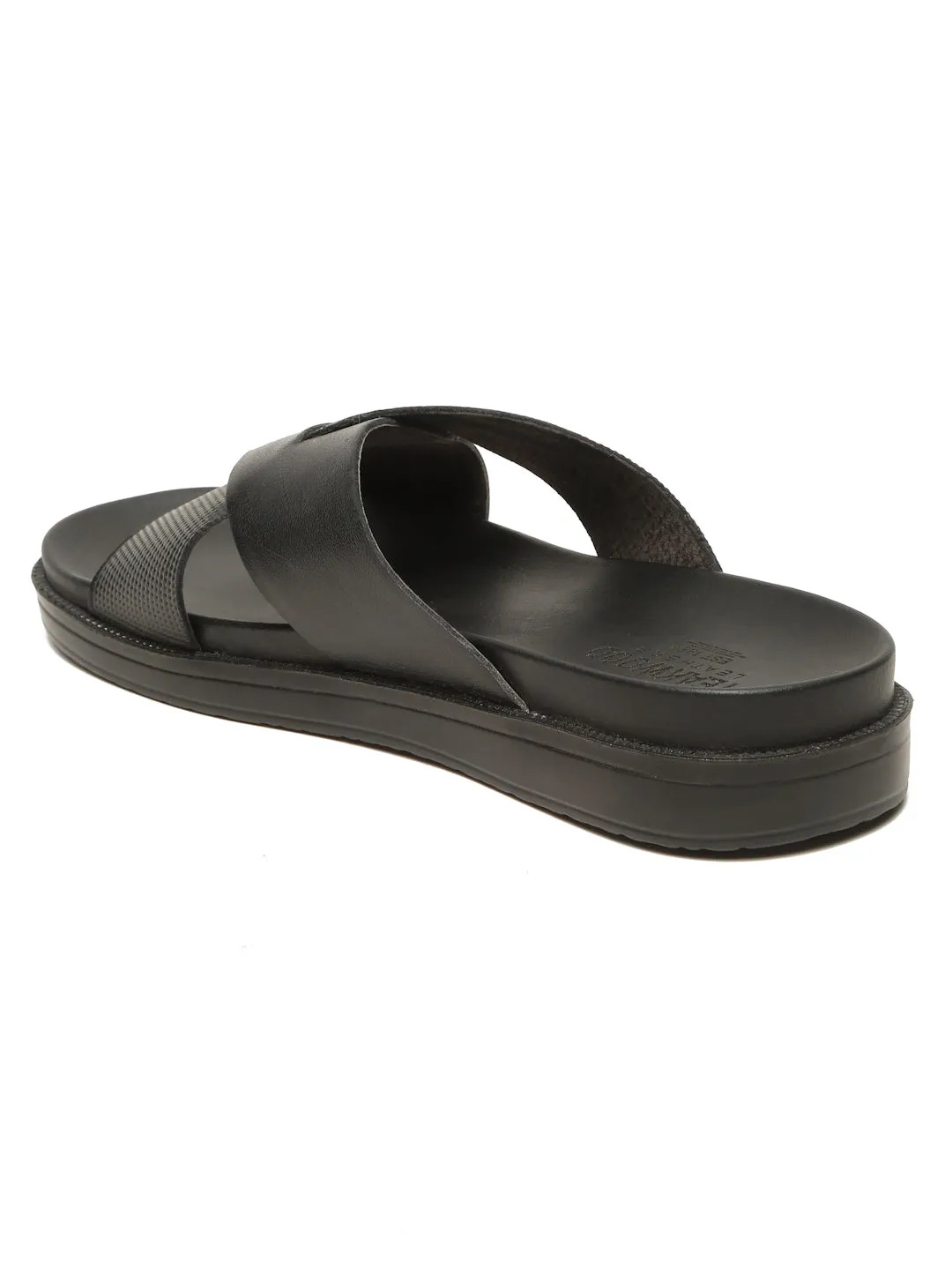 Men's Black Leather Criss - Cross Slippers