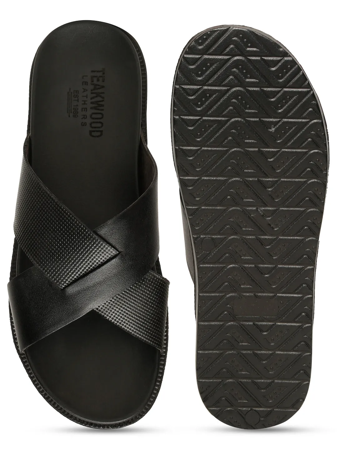 Men's Black Leather Criss - Cross Slippers