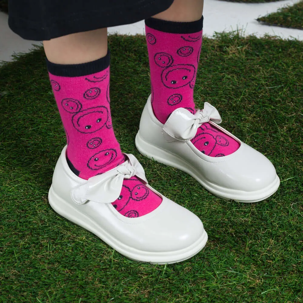 Pretty Bow Soft Sole Girls Leather School Shoes