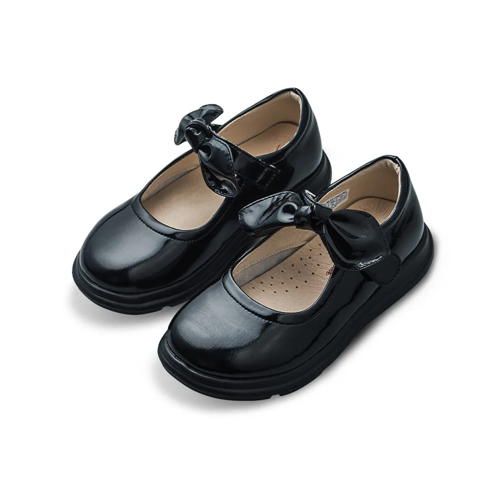Pretty Bow Soft Sole Girls Leather School Shoes
