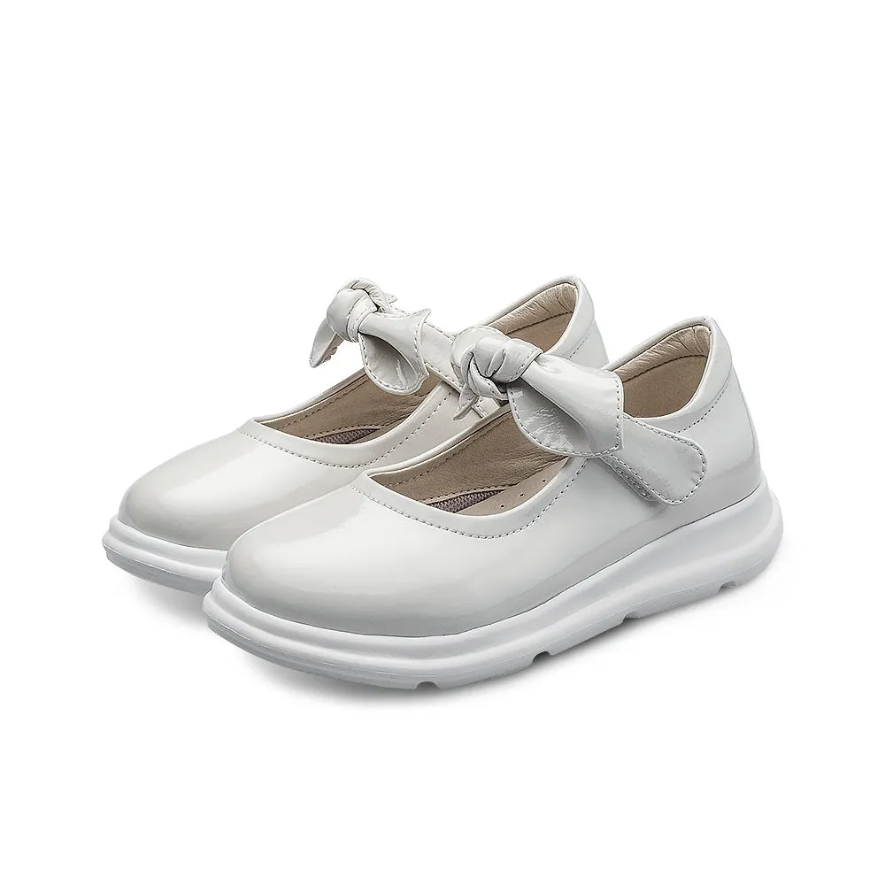 Pretty Bow Soft Sole Girls Leather School Shoes