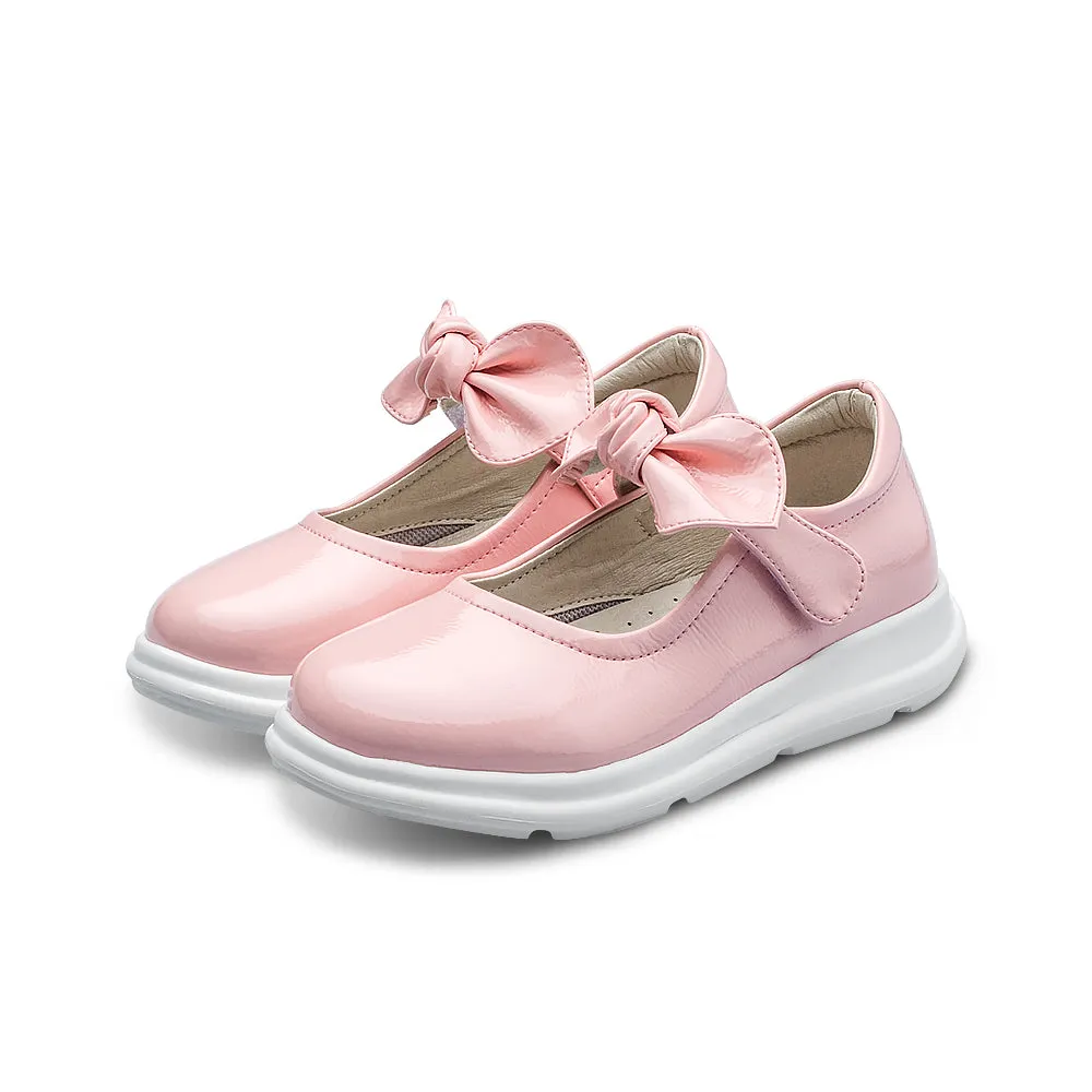Pretty Bow Soft Sole Girls Leather School Shoes