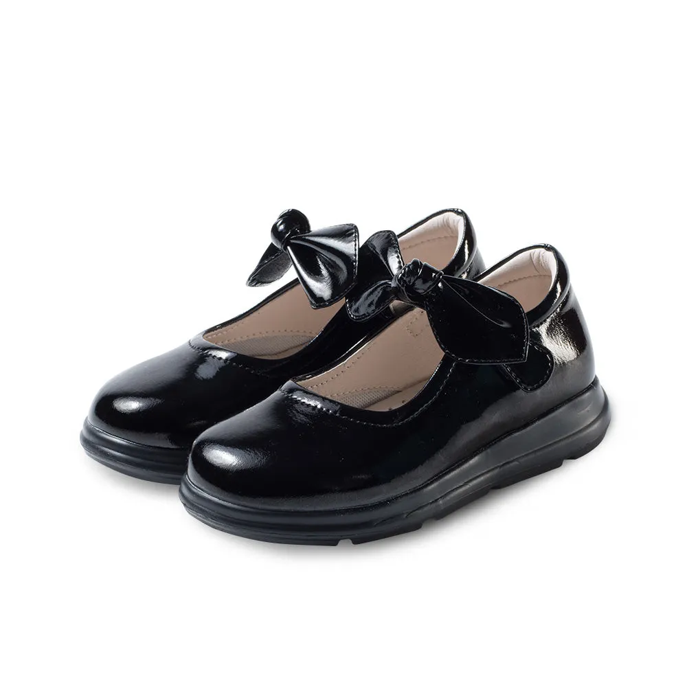 Pretty Bow Soft Sole Girls Leather School Shoes