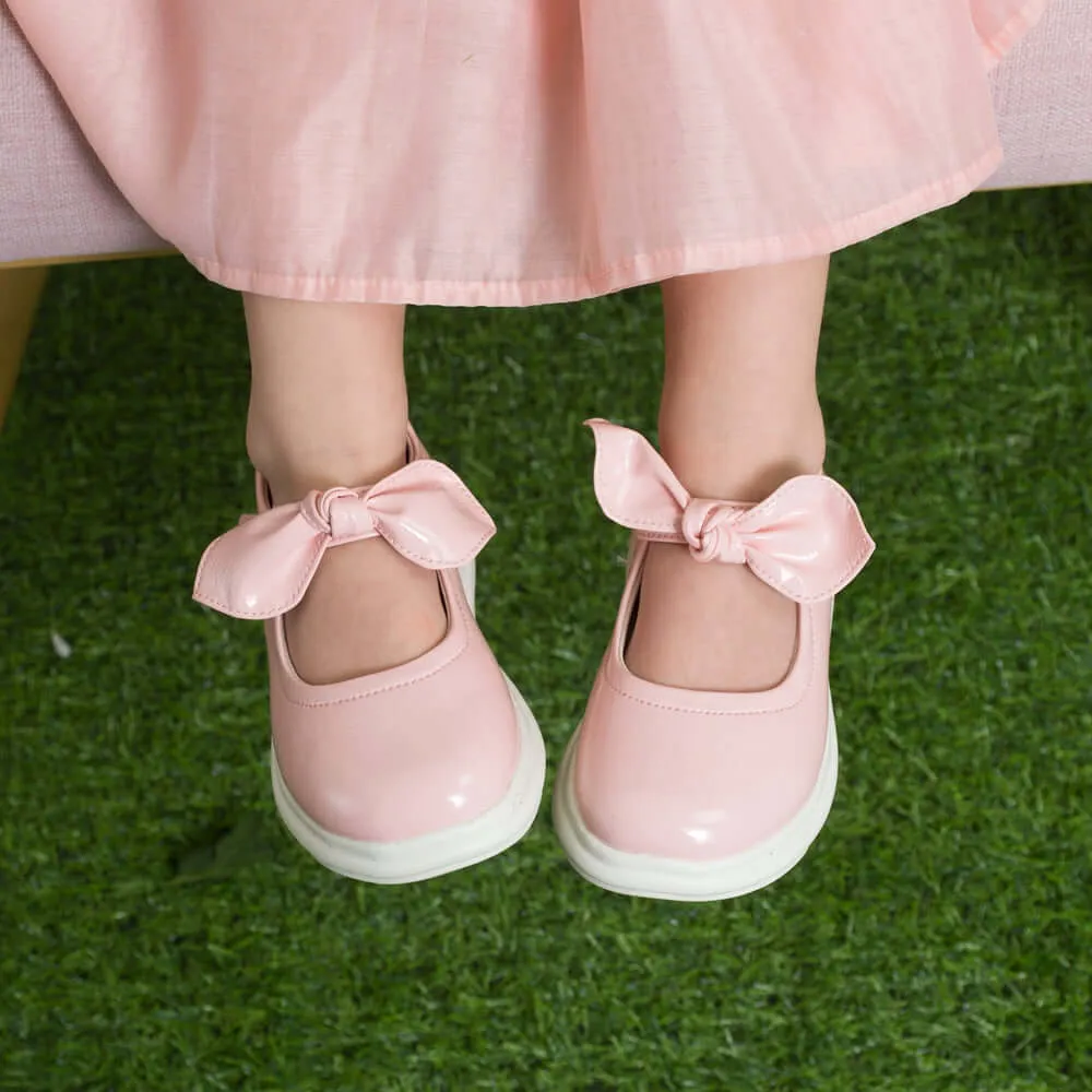 Pretty Bow Soft Sole Girls Leather School Shoes
