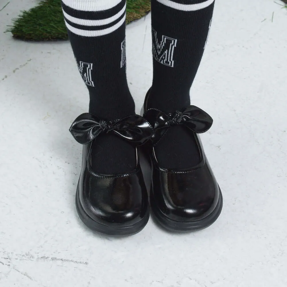Pretty Bow Soft Sole Girls Leather School Shoes