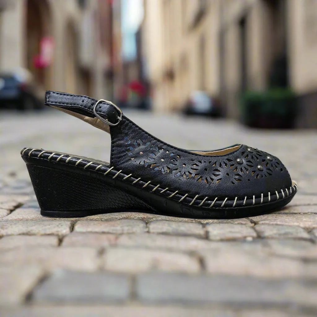 Softliters Black Leatherette Sandals (E357 - Black) Size UK 6 / EU 39 / US 8