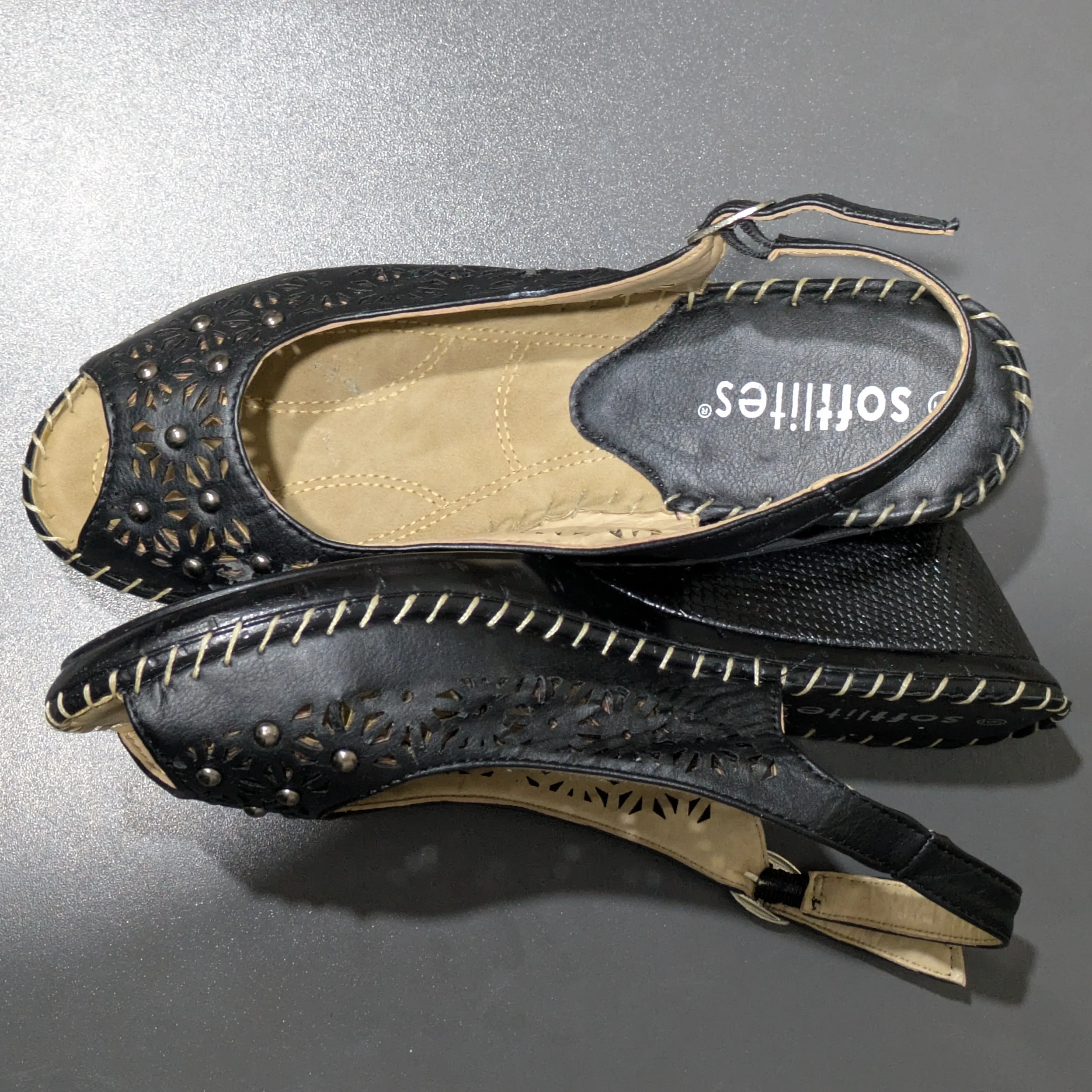 Softliters Black Leatherette Sandals (E357 - Black) Size UK 6 / EU 39 / US 8