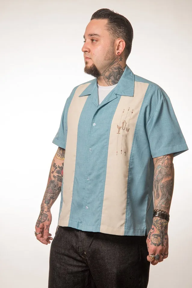 The Shake Down Bowling Shirt in Sea Foam/Stone