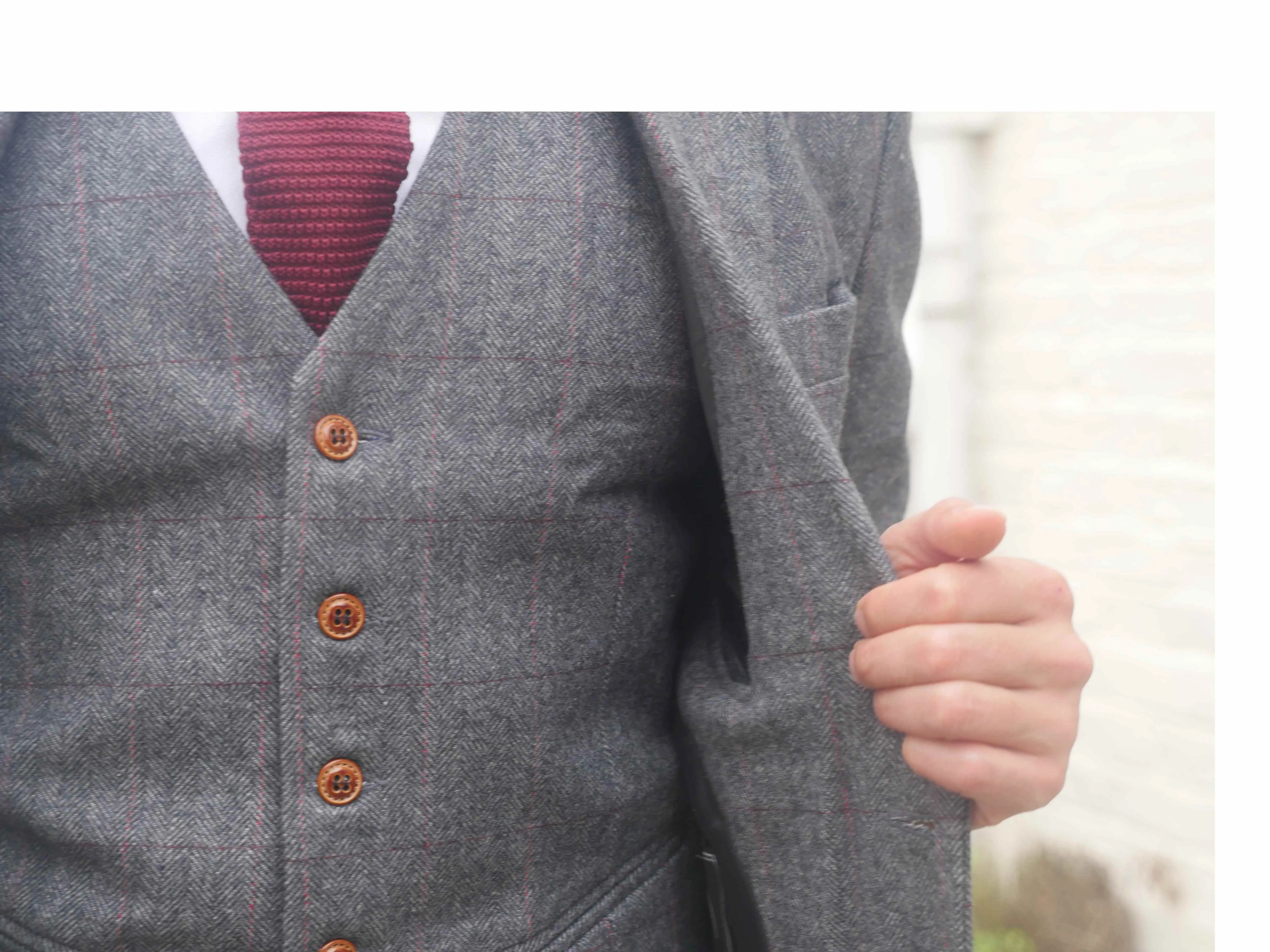 Wedding Peaky Grey Estate Herringbone Tweed 3 Piece Suit