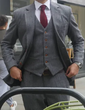 Wedding Peaky Grey Estate Herringbone Tweed 3 Piece Suit