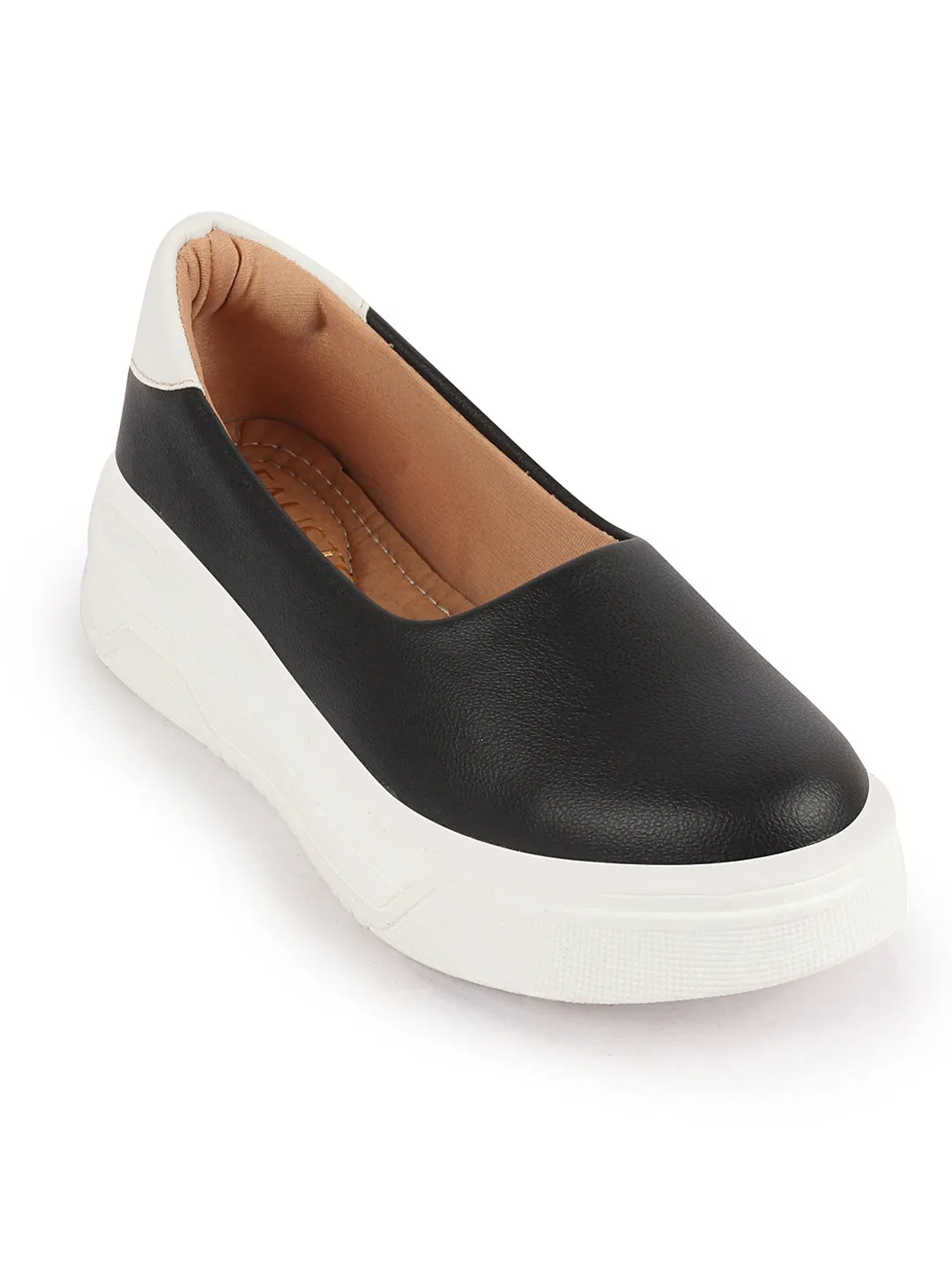 Women Black Outdoor Fashion Comfort Height Enhance Platform Heel Ballerina Slip On Shoes