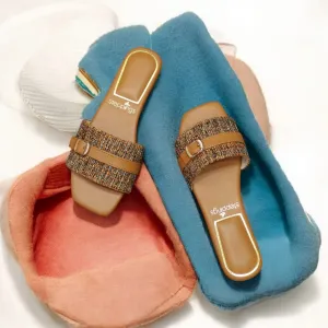 Women Stylishr Brown  Embellished Flat Sandals Brown
